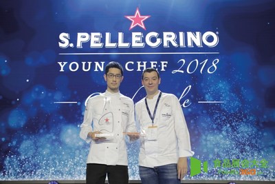 Yasuhiro Fujio, Winner of the 2018 S.Pellegrino Young Chef Award, with his Mentor Luca Fantin, Michelin-starred Chef of the Bulgari Hotel in Tokyo, during the 2018 Global Final.